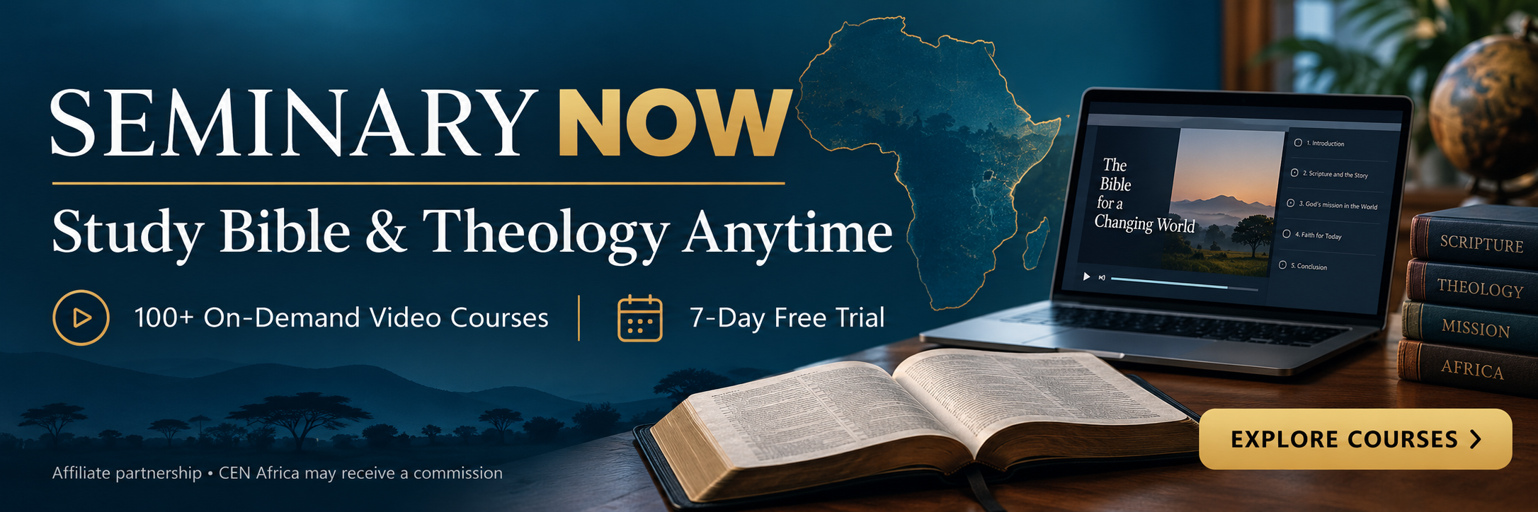 Seminary Now: Study Bible and theology anytime with more than 100 on-demand video courses and a seven-day free trial. Affiliate partnership.